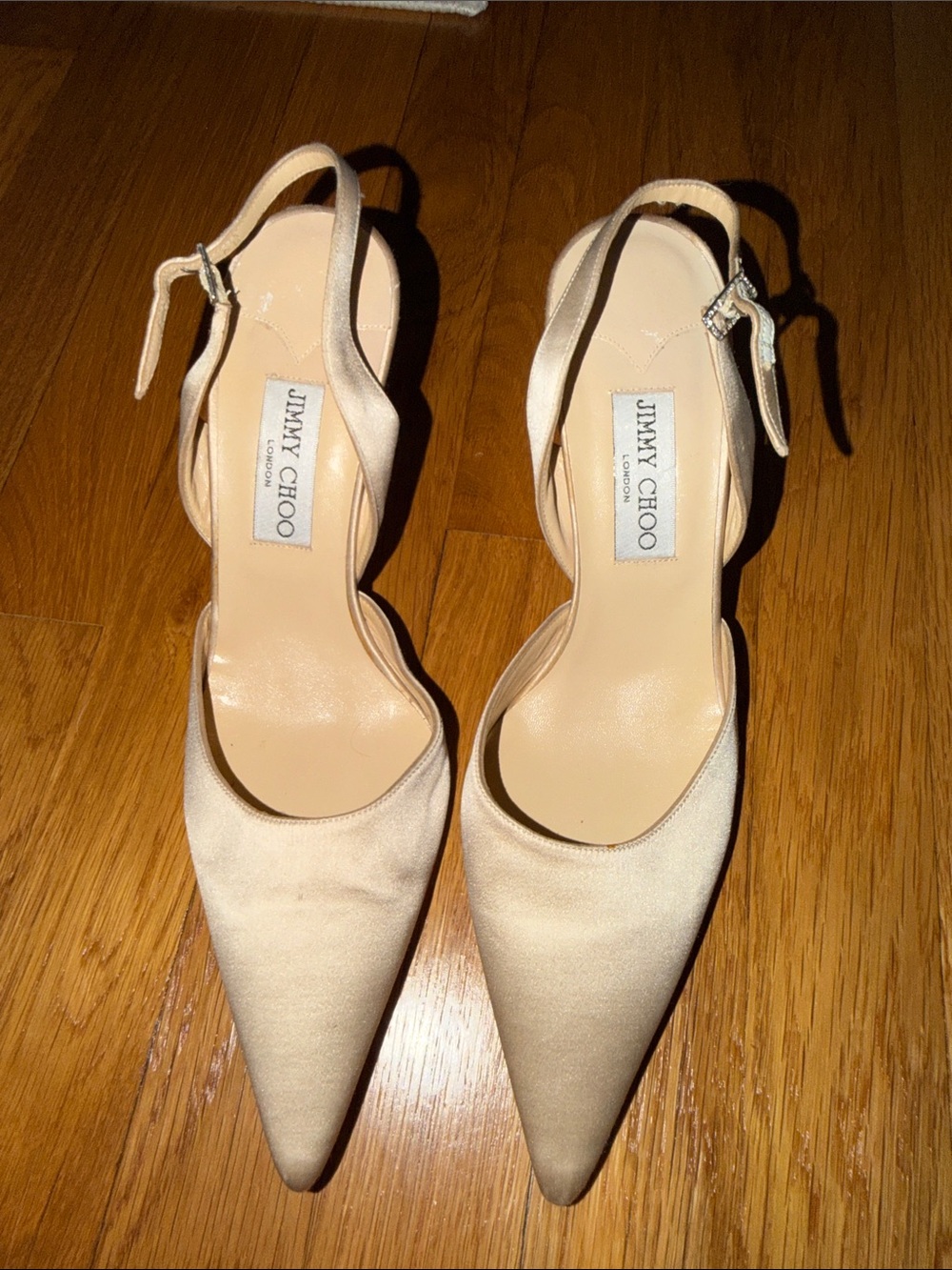 Jimmy Choo Women’s Beige Satin Pointed-Toe Slingback Pumps
